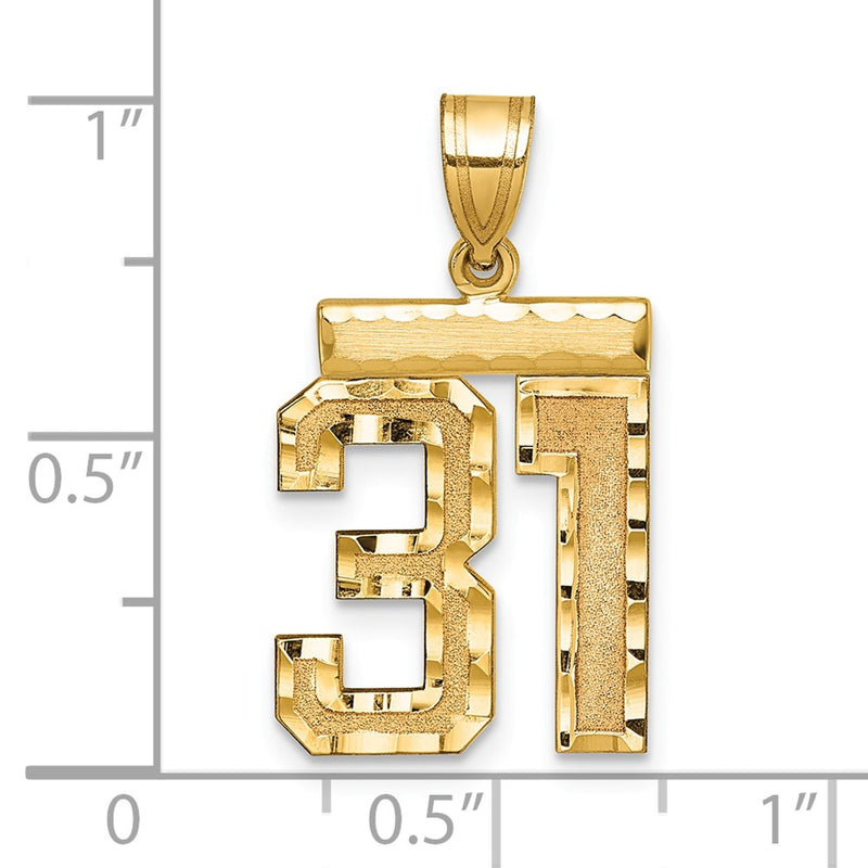14k Yellow Gold Medium Diamond-cut Number 31 Charm