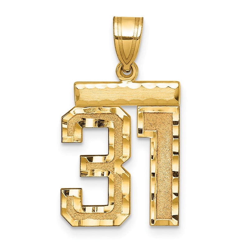 14k Yellow Gold Medium Diamond-cut Number 31 Charm