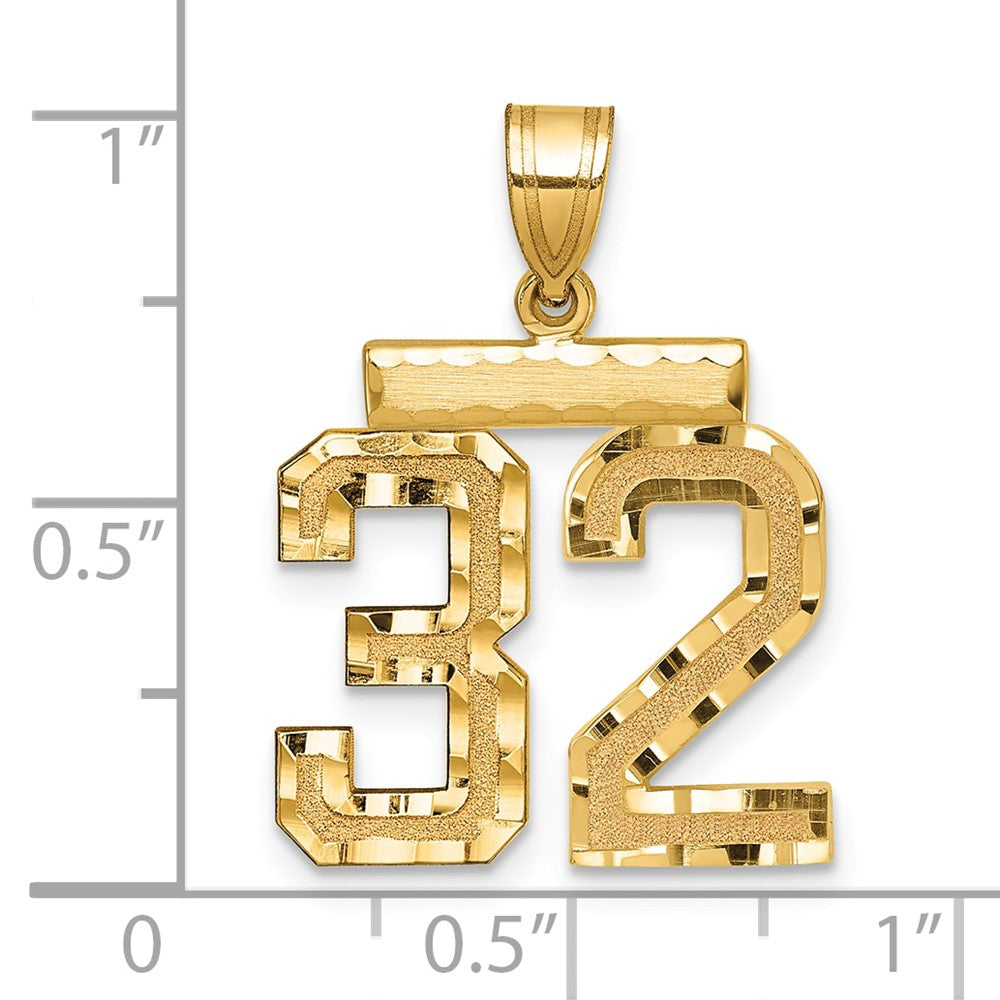 14k Yellow Gold Medium Diamond-cut Number 32 Charm