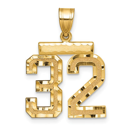 14k Yellow Gold Medium Diamond-cut Number 32 Charm