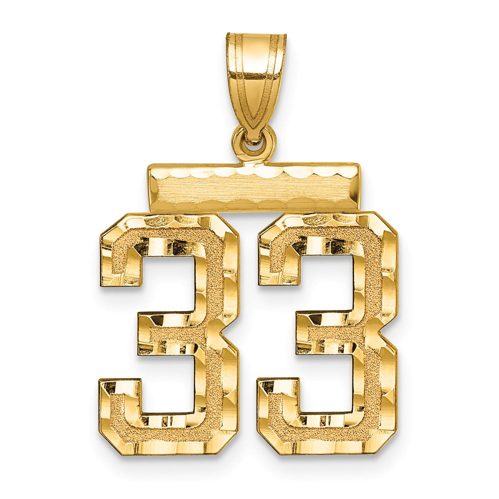 14k Yellow Gold Medium Diamond-cut Number 33 Charm