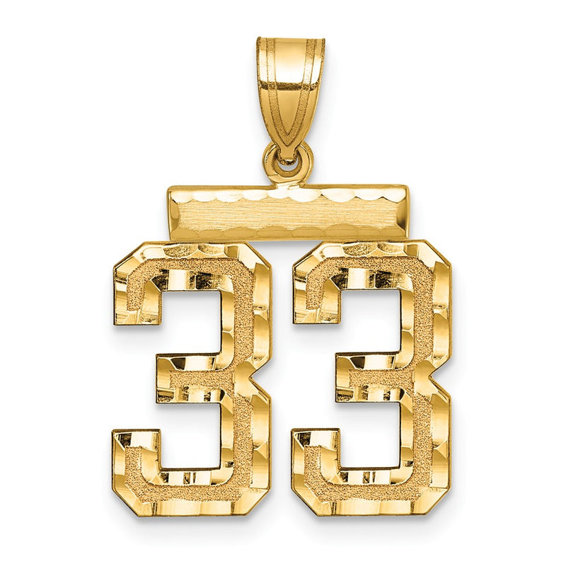 14k Yellow Gold Medium Diamond-cut Number 33 Charm