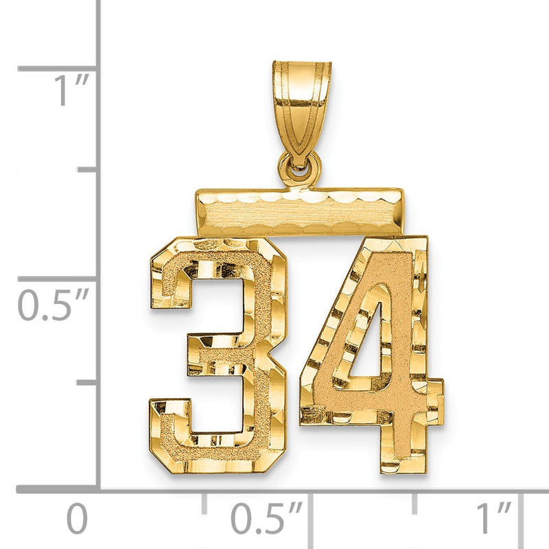 14k Yellow Gold Medium Diamond-cut Number 34 Charm