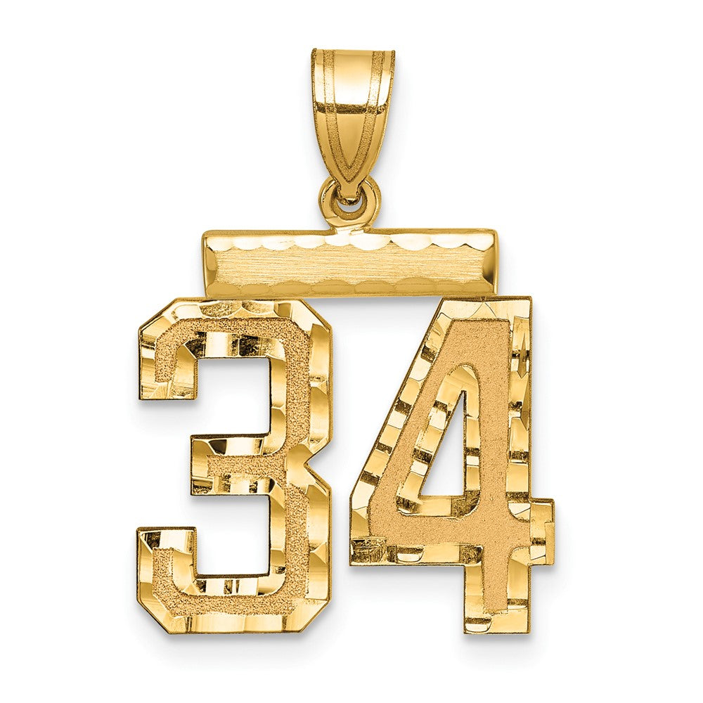 14k Yellow Gold Medium Diamond-cut Number 34 Charm