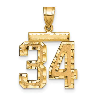 14k Yellow Gold Medium Diamond-cut Number 34 Charm