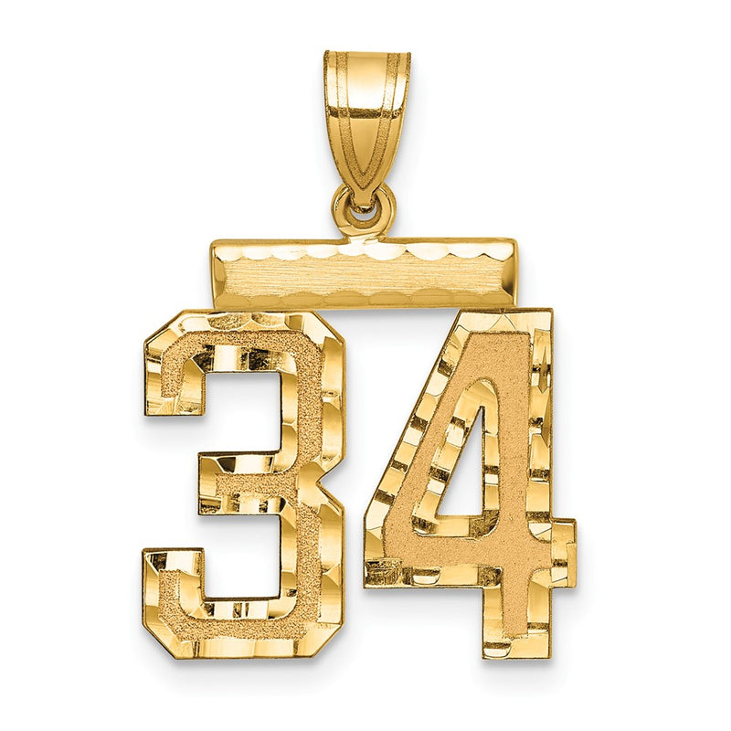14k Yellow Gold Medium Diamond-cut Number 34 Charm