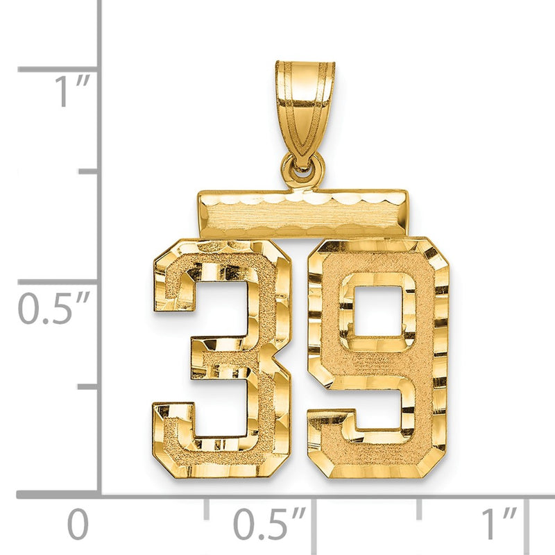 14k Yellow Gold Medium Diamond-cut Number 39 Charm
