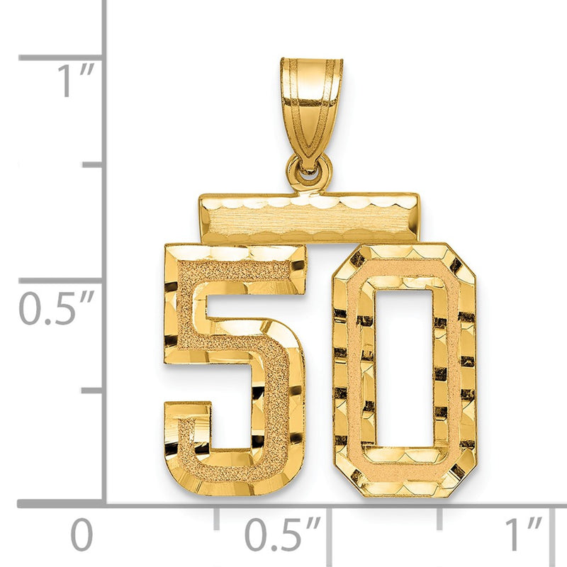14k Yellow Gold Medium Diamond-cut Number 50 Charm
