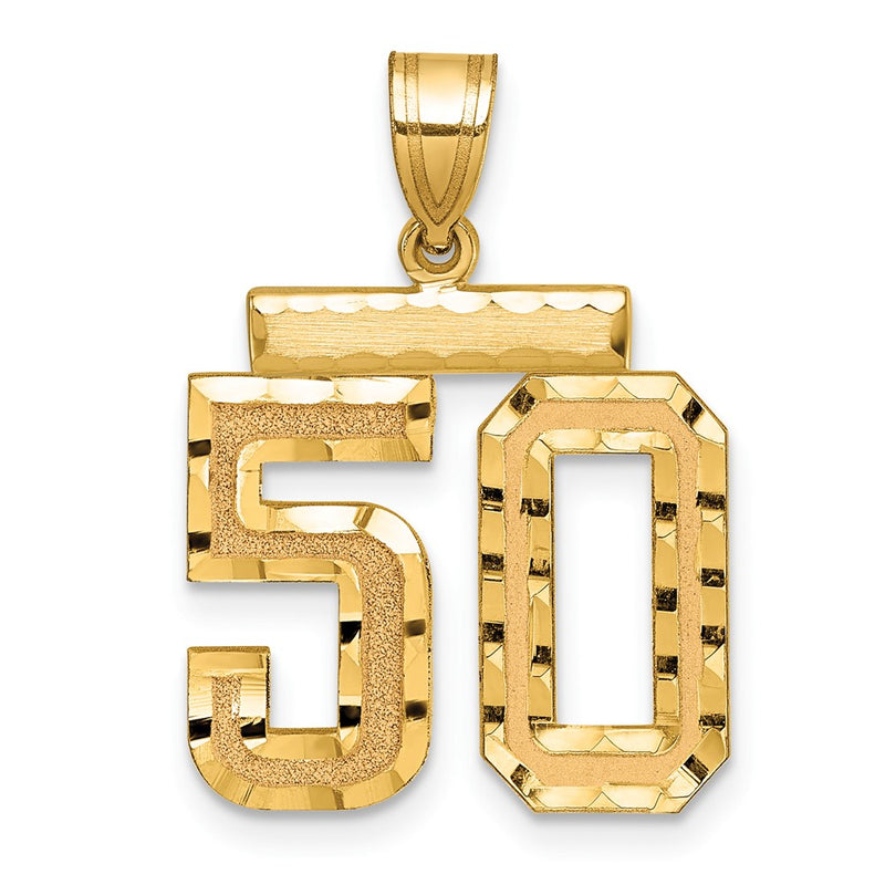 14k Yellow Gold Medium Diamond-cut Number 50 Charm