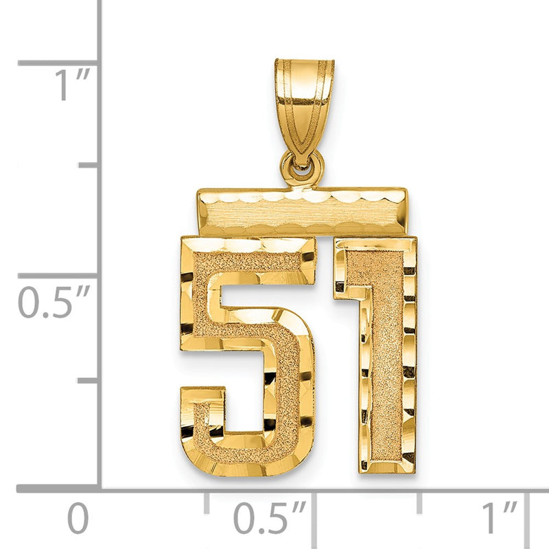 14k Yellow Gold Medium Diamond-cut Number 51 Charm