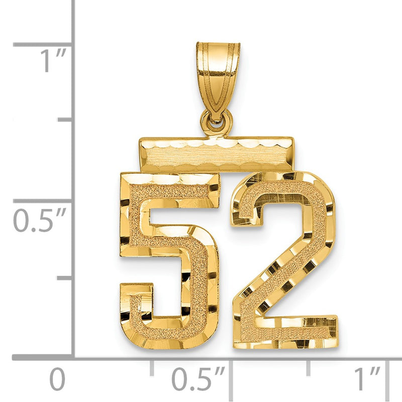 14k Yellow Gold Medium Diamond-cut Number 52 Charm