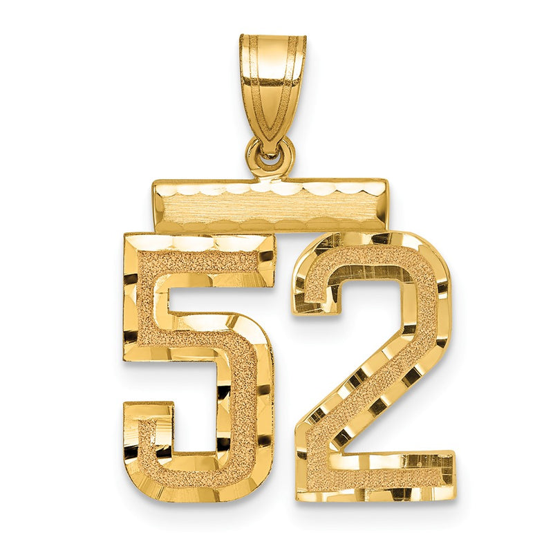 14k Yellow Gold Medium Diamond-cut Number 52 Charm