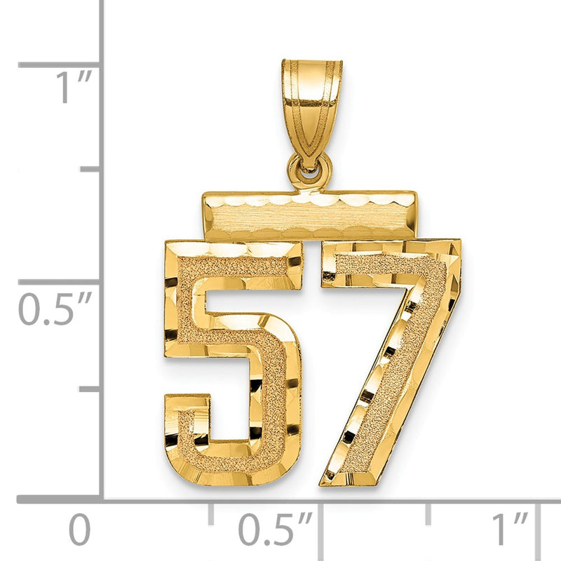14k Yellow Gold Medium Diamond-cut Number 57 Charm