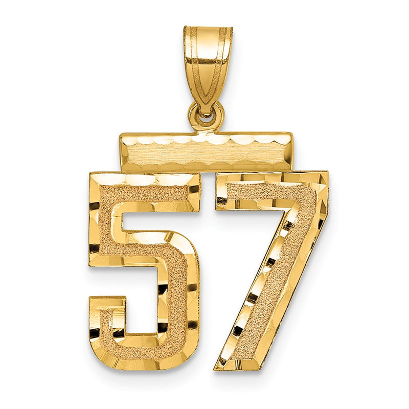 14k Yellow Gold Medium Diamond-cut Number 57 Charm