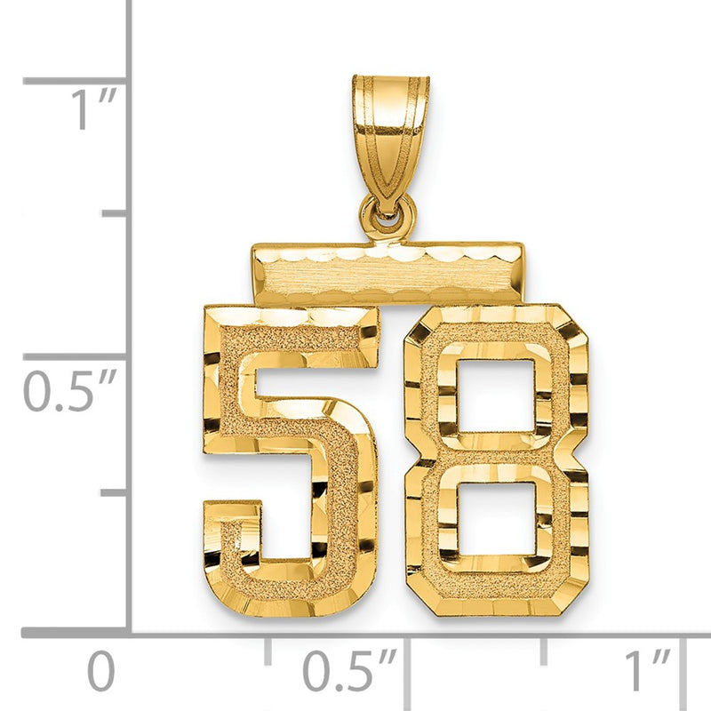 14k Yellow Gold Medium Diamond-cut Number 58 Charm