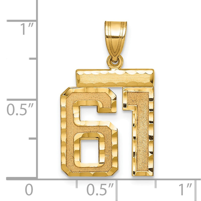 14k Yellow Gold Medium Diamond-cut Number 61 Charm