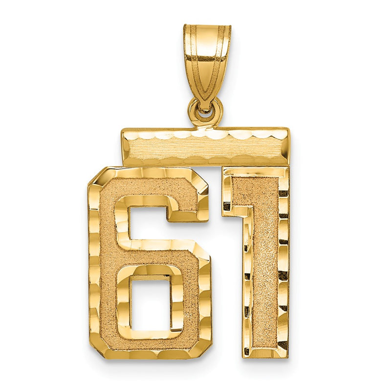 14k Yellow Gold Medium Diamond-cut Number 61 Charm