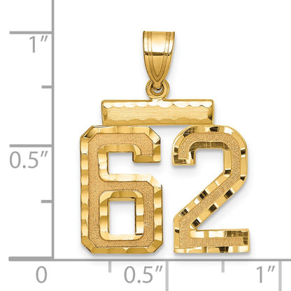 14k Yellow Gold Medium Diamond-cut Number 62 Charm