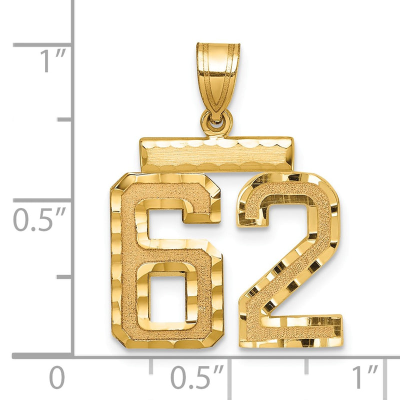 14k Yellow Gold Medium Diamond-cut Number 62 Charm
