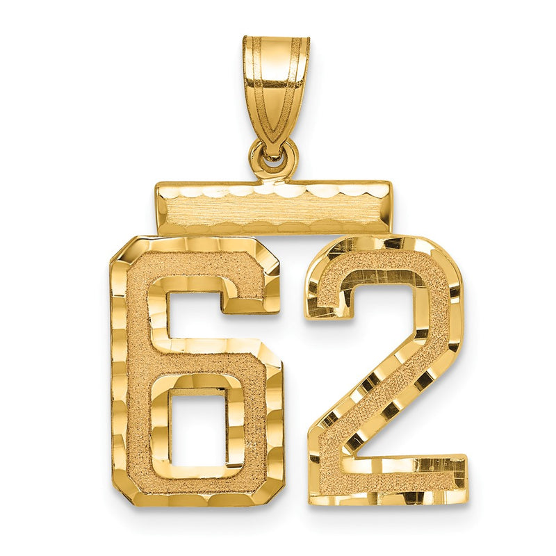 14k Yellow Gold Medium Diamond-cut Number 62 Charm