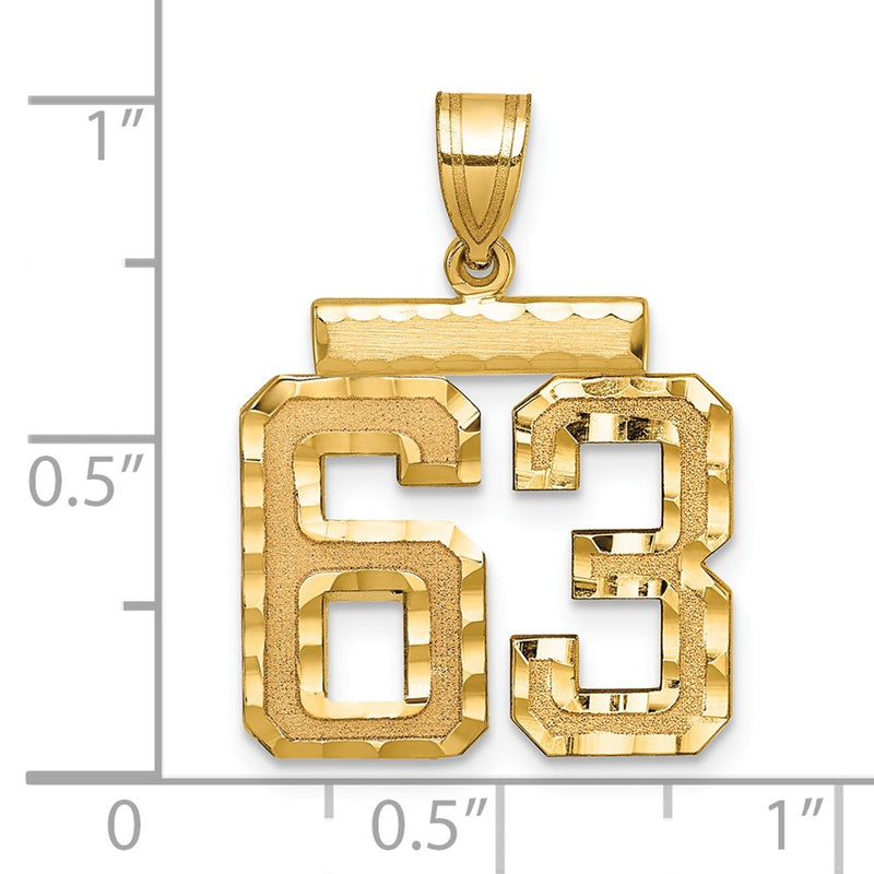 14k Yellow Gold Medium Diamond-cut Number 63 Charm