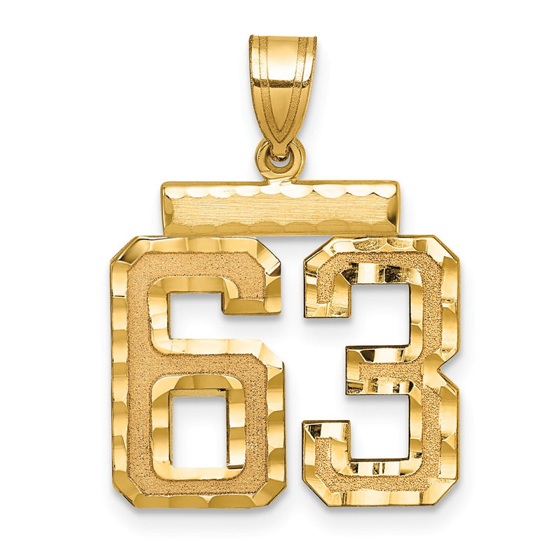 14k Yellow Gold Medium Diamond-cut Number 63 Charm