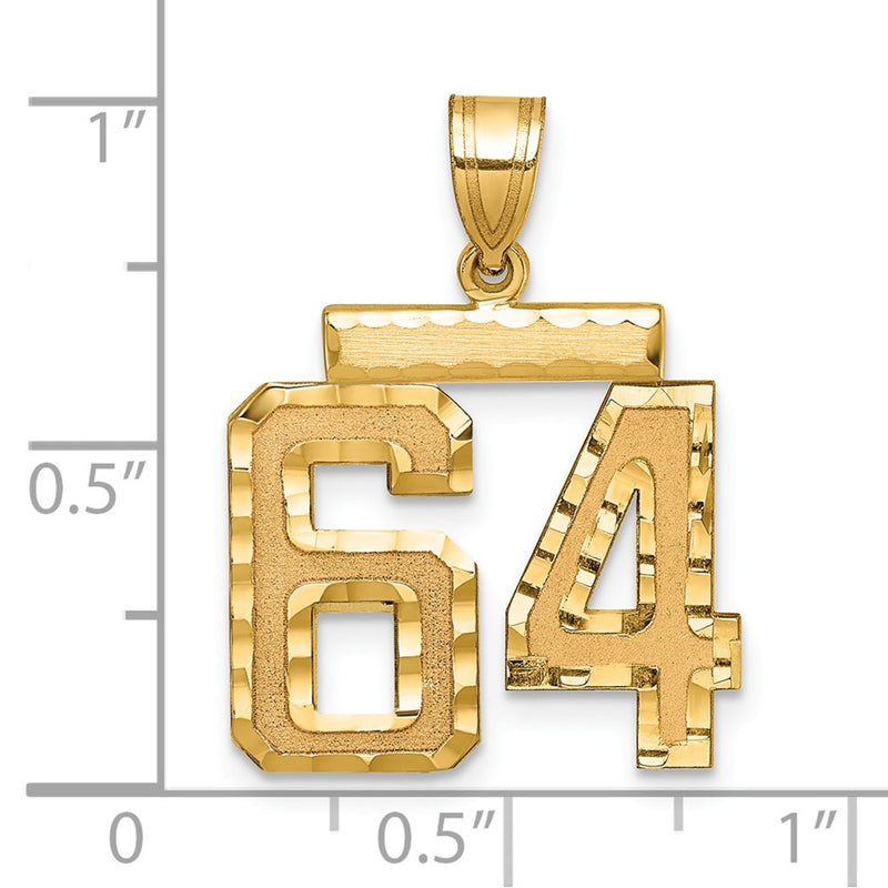 14k Yellow Gold Medium Diamond-cut Number 64 Charm