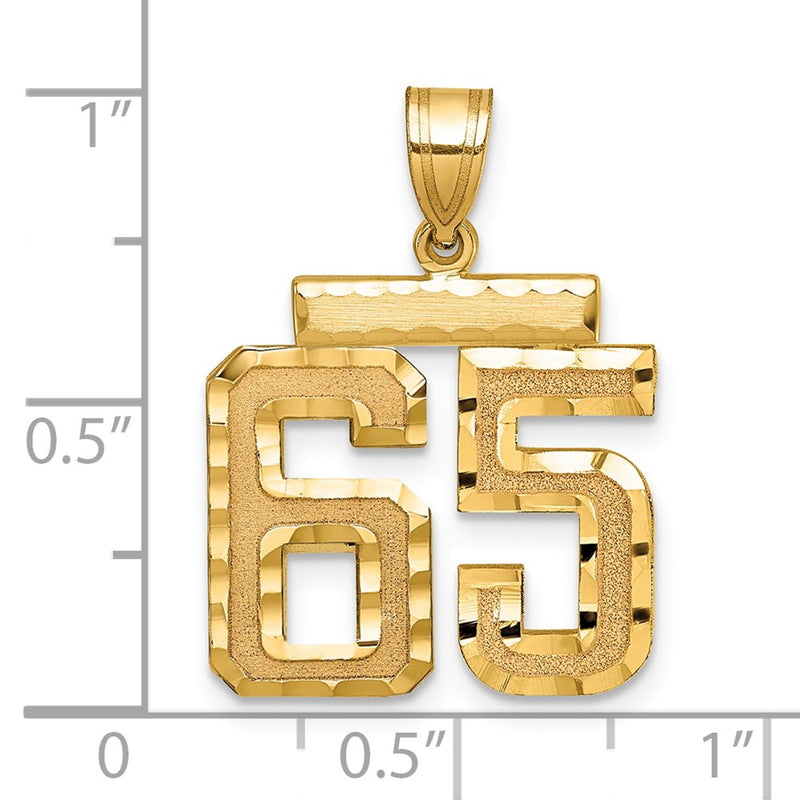 14k Yellow Gold Medium Diamond-cut Number 65 Charm