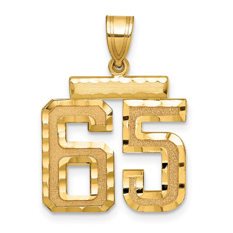 14k Yellow Gold Medium Diamond-cut Number 65 Charm