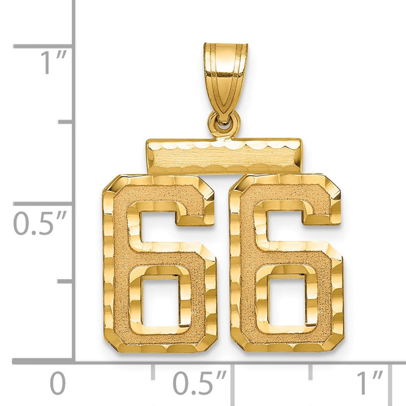 14k Yellow Gold Medium Diamond-cut Number 66 Charm