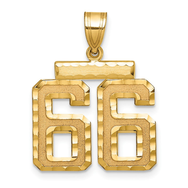14k Yellow Gold Medium Diamond-cut Number 66 Charm