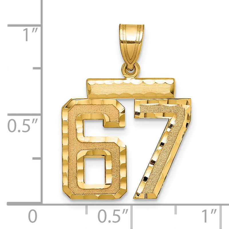 14k Yellow Gold Medium Diamond-cut Number 67 Charm