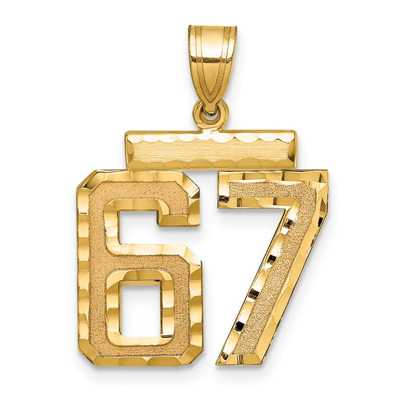 14k Yellow Gold Medium Diamond-cut Number 67 Charm