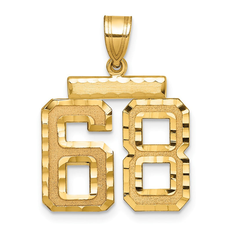 14k Yellow Gold Medium Diamond-cut Number 68 Charm