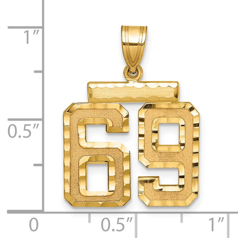 14k Yellow Gold Medium Diamond-cut Number 69 Charm