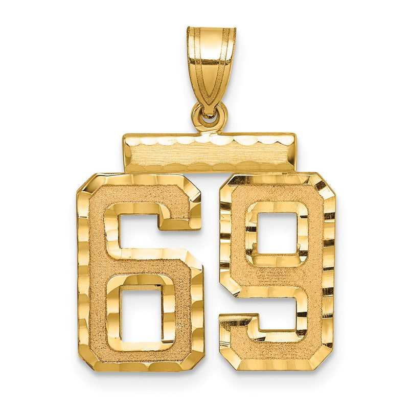 14k Yellow Gold Medium Diamond-cut Number 69 Charm