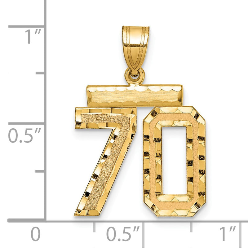 14k Yellow Gold Medium Diamond-cut Number 70 Charm