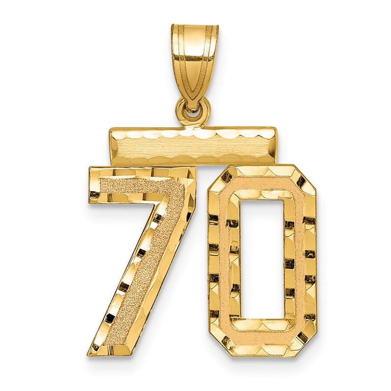 14k Yellow Gold Medium Diamond-cut Number 70 Charm