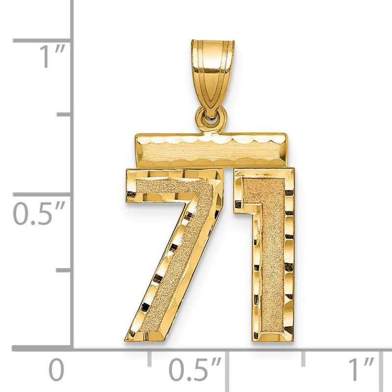14k Yellow Gold Medium Diamond-cut Number 71 Charm