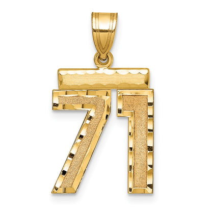14k Yellow Gold Medium Diamond-cut Number 71 Charm