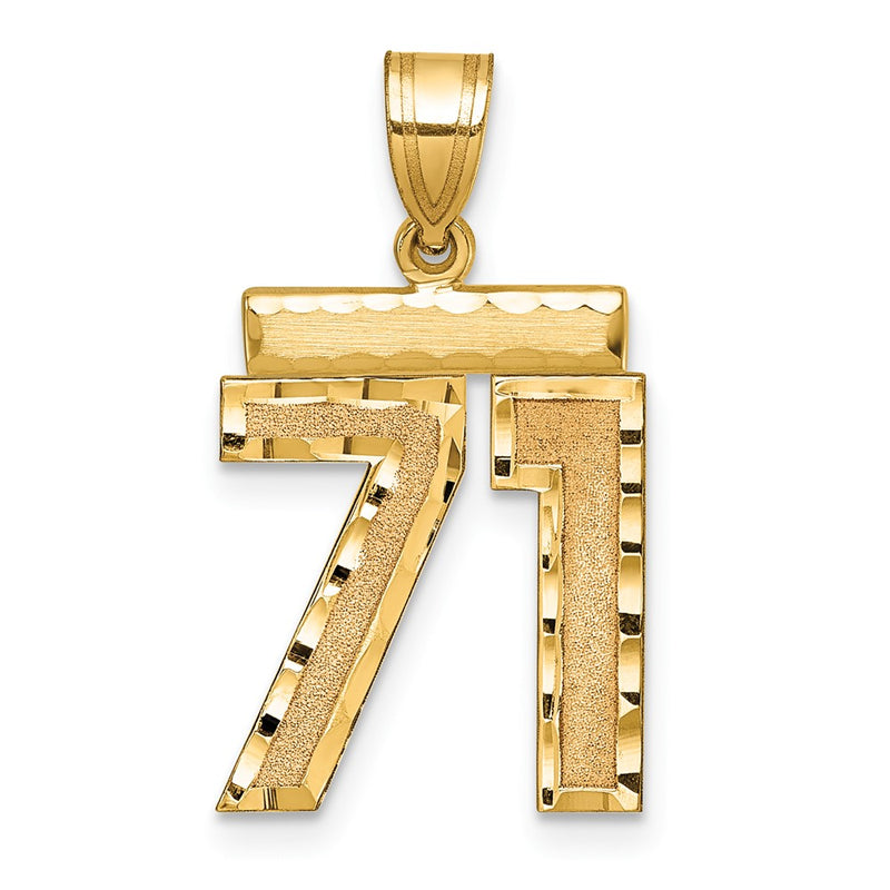 14k Yellow Gold Medium Diamond-cut Number 71 Charm