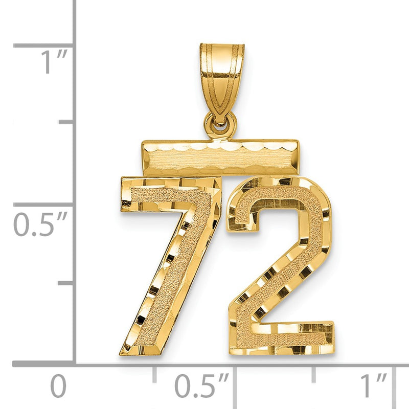 14k Yellow Gold Medium Diamond-cut Number 72 Charm