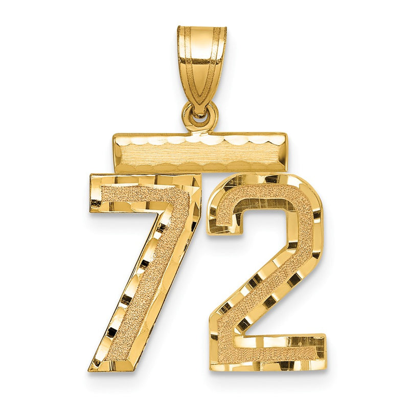 14k Yellow Gold Medium Diamond-cut Number 72 Charm