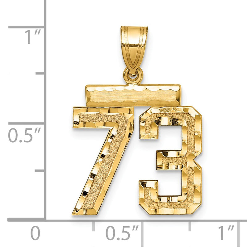 14k Yellow Gold Medium Diamond-cut Number 73 Charm