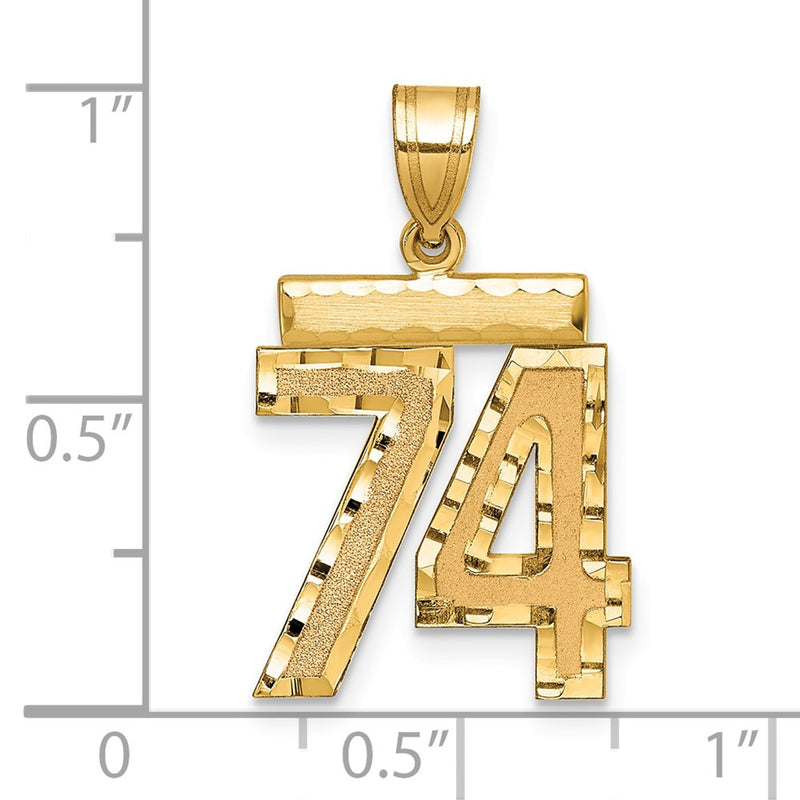 14k Yellow Gold Medium Diamond-cut Number 74 Charm