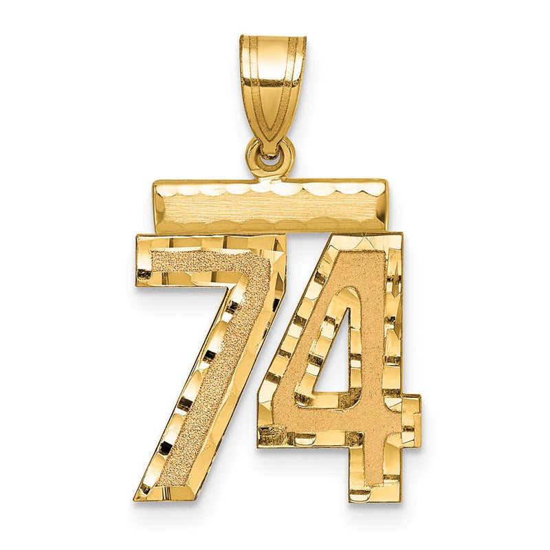 14k Yellow Gold Medium Diamond-cut Number 74 Charm
