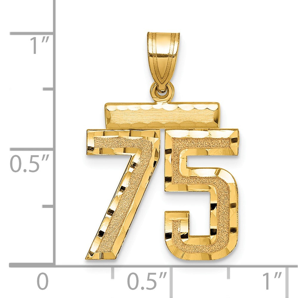 14k Yellow Gold Medium Diamond-cut Number 75 Charm