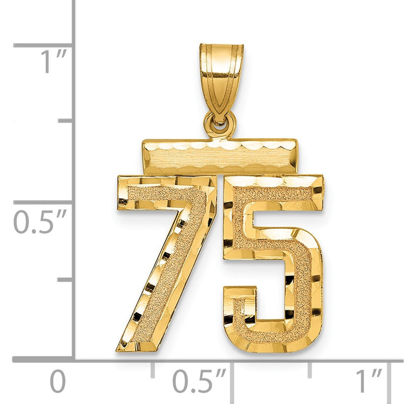 14k Yellow Gold Medium Diamond-cut Number 75 Charm
