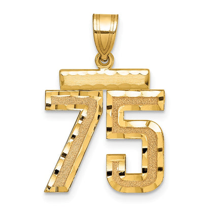 14k Yellow Gold Medium Diamond-cut Number 75 Charm