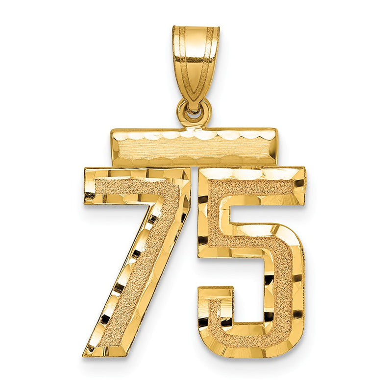 14k Yellow Gold Medium Diamond-cut Number 75 Charm